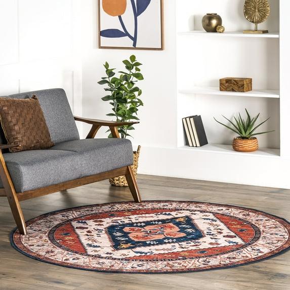 Nuloom Carolyn Pet Friendly Machine Washable Motif Area Rug, Round 6', Rust