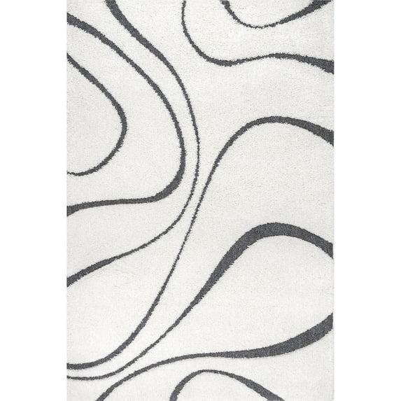 Nuloom Carolyn Abstract 3x5 Accent Shag Indoor Area Rug for Living Room Bedroom Dining Room Nursery Entryway, Beige/Grey