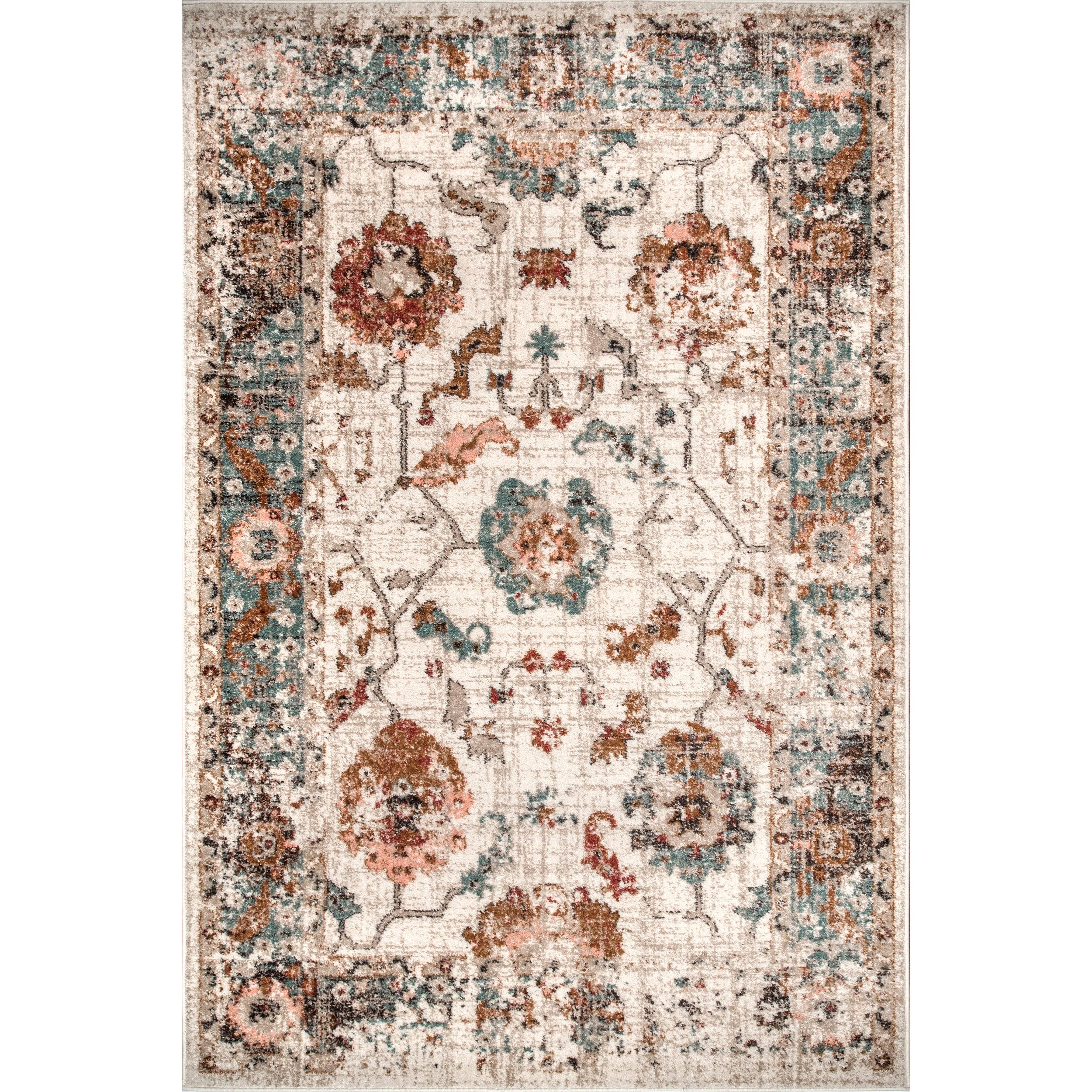 Reversible Multicolor Floral Synthetic 6'7" Square Area Rug