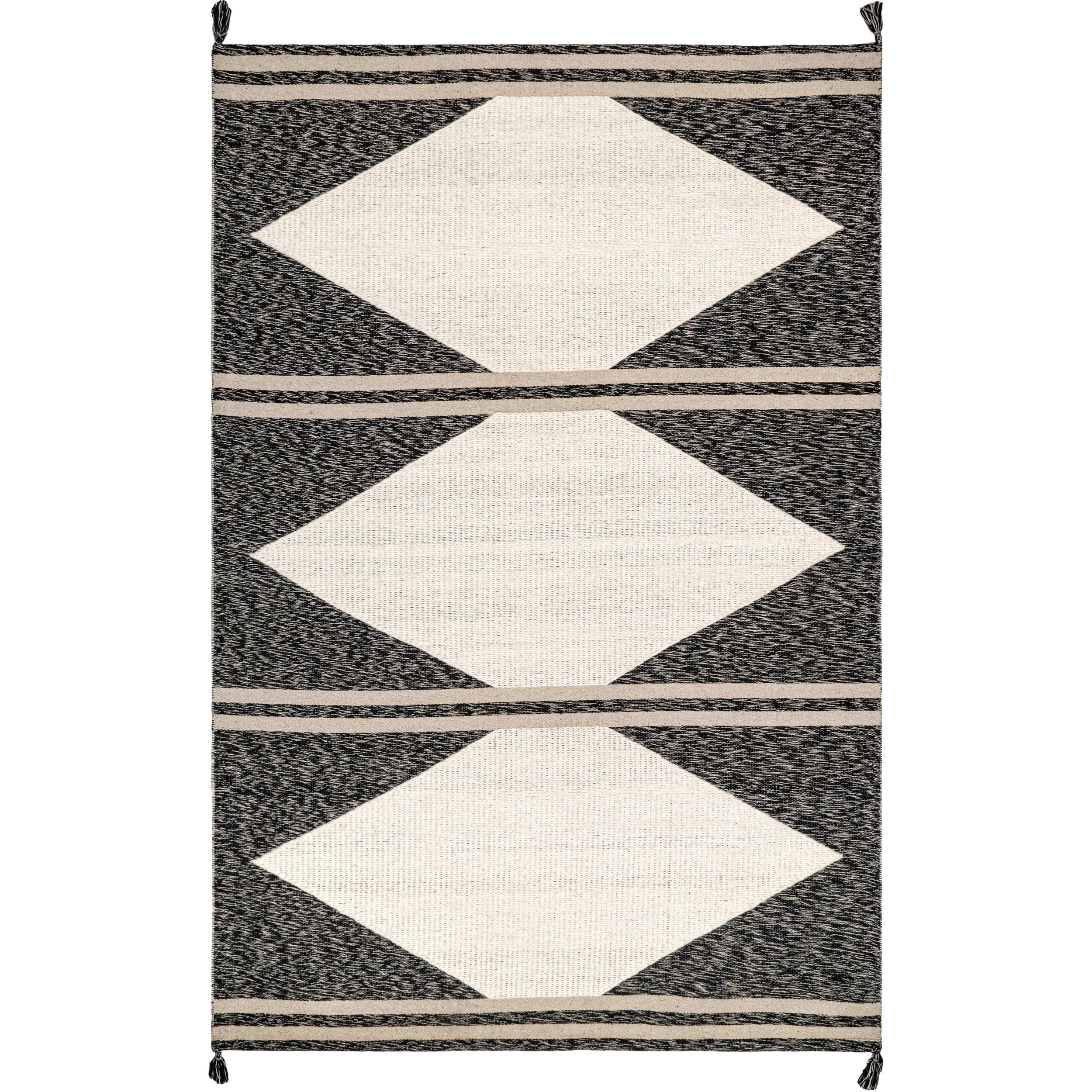 nuLOOM Chasen Cotton and Wool Flatweave Diamond Tassel Area Rug, 5' x 8', Ivory
