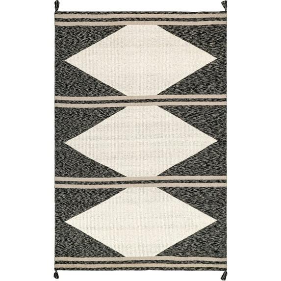 nuLOOM Chasen Cotton and Wool Flatweave Diamond Tassel Area Rug, 5' x 8', Ivory