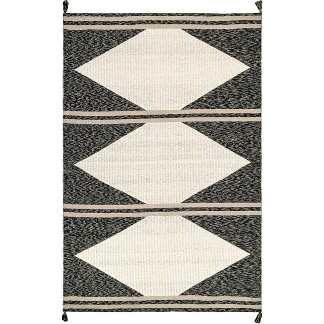 nuLOOM Chasen Cotton and Wool Flatweave Diamond Tassel Area Rug, 5' x 8', Ivory