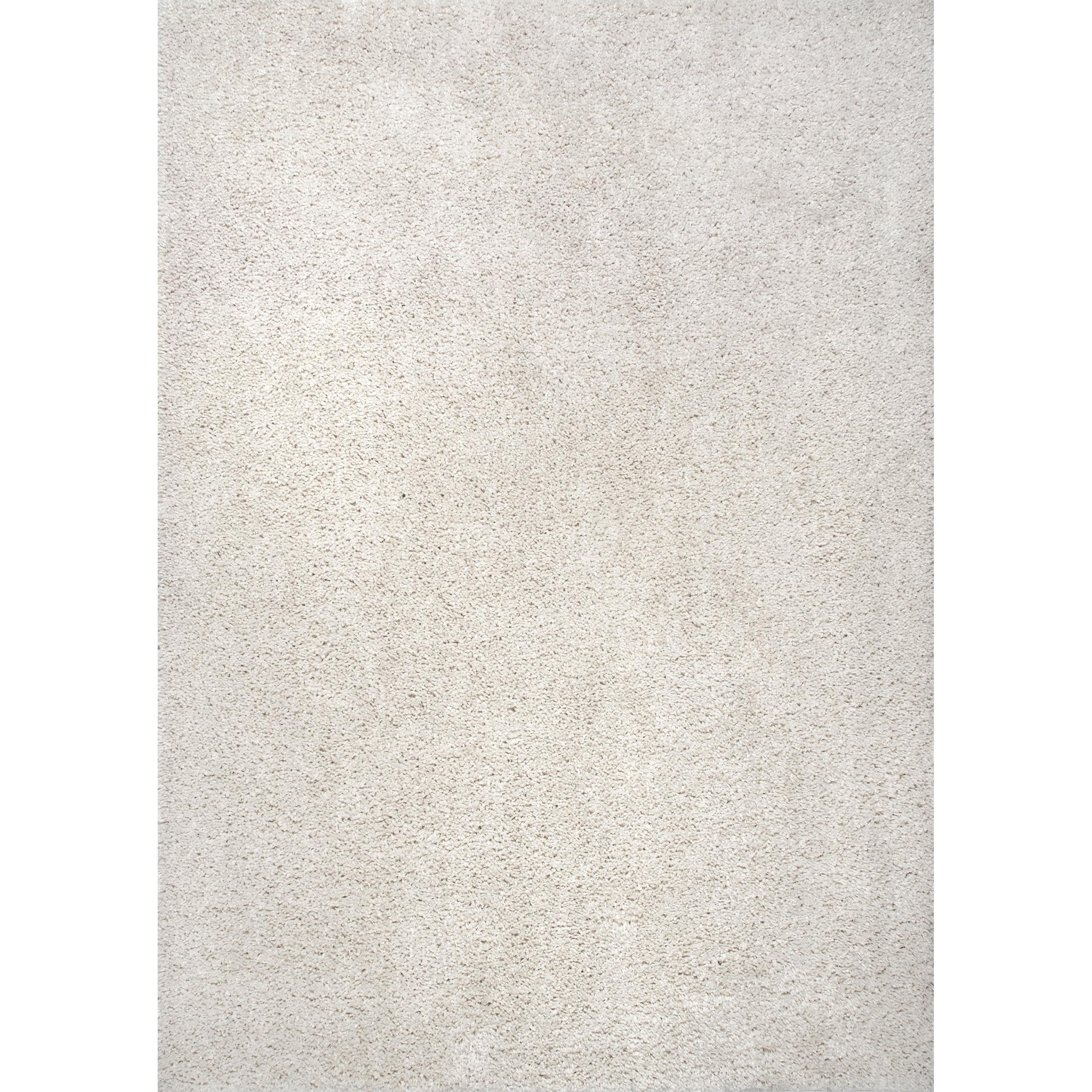 Luxurious Solid White Synthetic Easy-Care Shag Rug, 6'7" x 9'