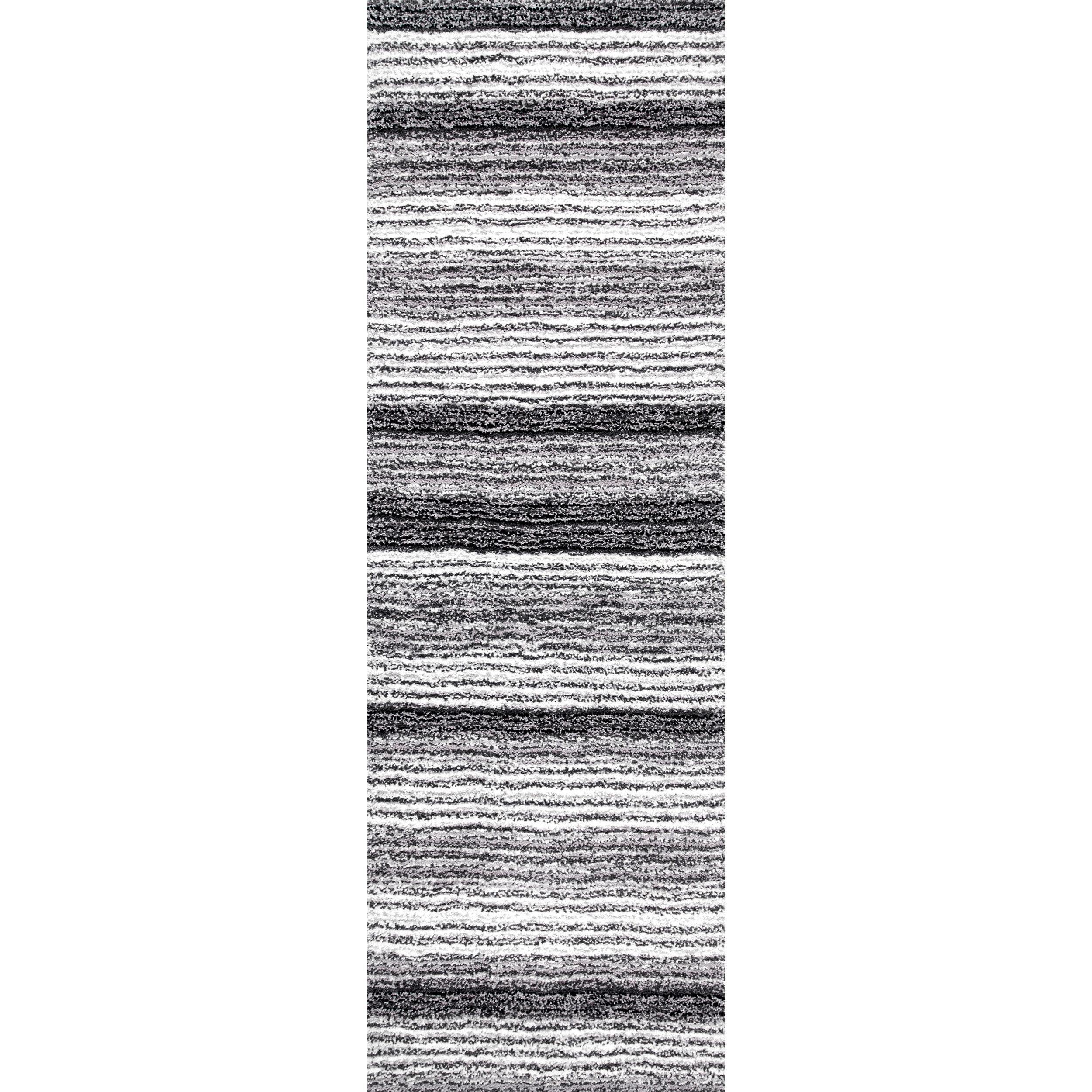 Luxurious Striped Shag Runner Rug in Gray Multi, 2'6" x 8'