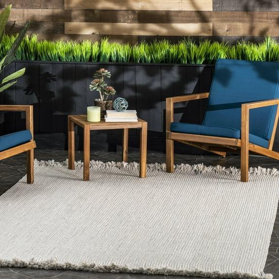 Nuloom Braided Courtney Tassel Indoor/Outdoor Area Rug, Square 6', Ivory