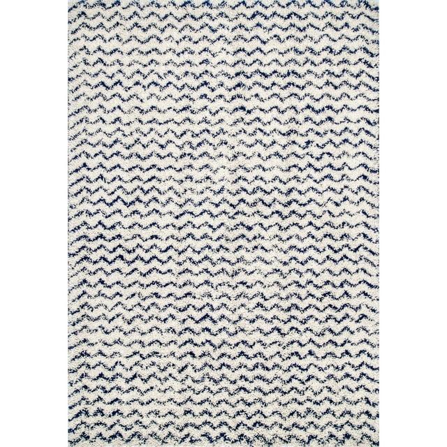Nuloom Cuellar Striped 9x12 Shag Indoor Area Rug for Living Room Bedroom Dining Room Nursery, Navy/Ivory
