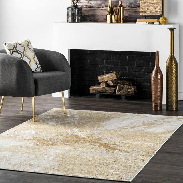 Nuloom Cyn Abstract 4x6 Indoor Area Rug for Living Room Bedroom Dining Room Kitchen, Gold/Ivory
