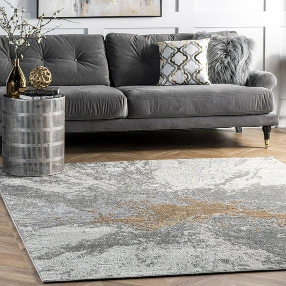 Nuloom Cyn Abstract 8 Square Indoor Area Rug for Living Room Bedroom Dining Room Kitchen, Silver/Ivory