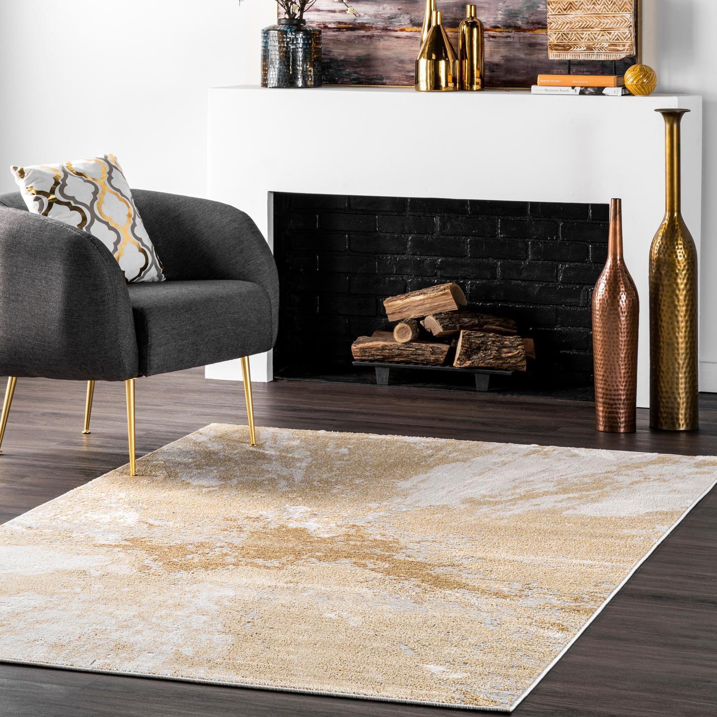Nuloom Cyn Abstract 8x10 Indoor Area Rug for Living Room Bedroom Dining Room Kitchen, Gold/Ivory