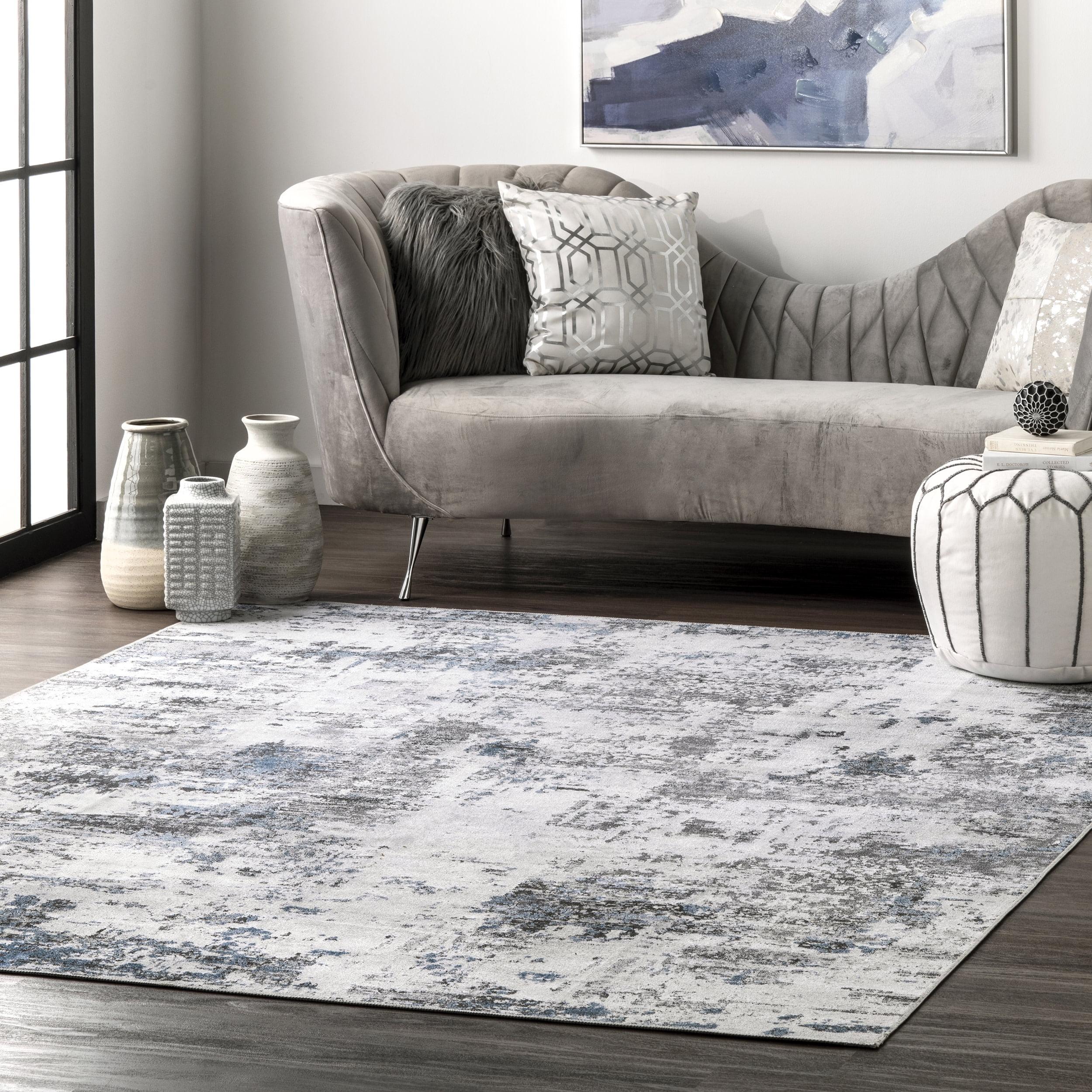 Eco-Friendly Reversible Abstract 8' Square Gray Synthetic Rug