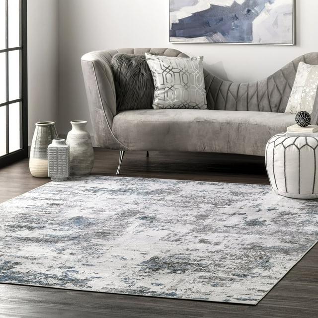Nuloom Dali Abstract 4x6 Machine Washable Indoor Area Rug for Living Room Bedroom Dining Room Kitchen, Blue Grey/Ivory