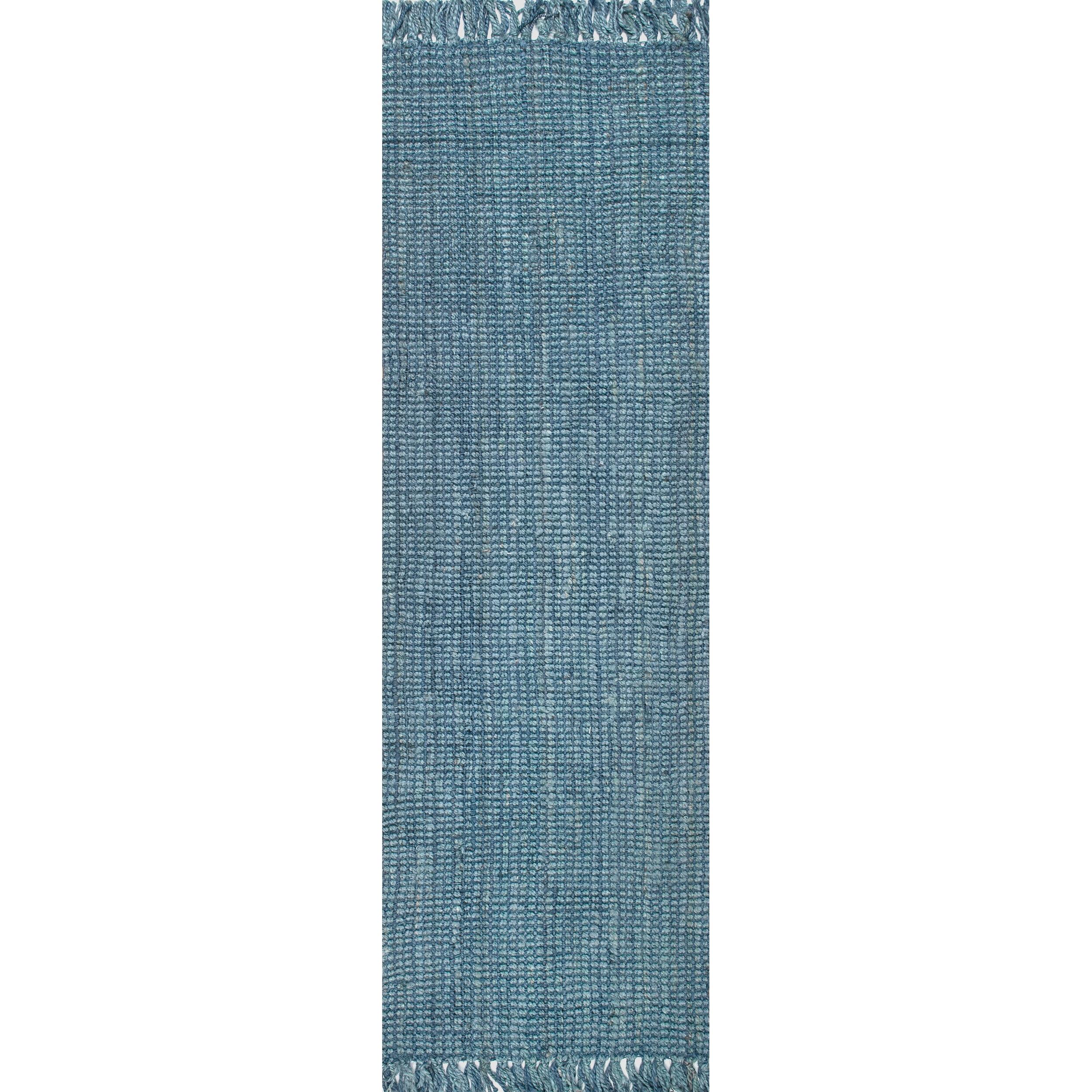 Nuloom 2x12 Daniela Jute Tassel Hand Woven Indoor Area Rug, Blue, Solid Chunky Farmhouse Design, Natural Fiber BedroomLiving Room
