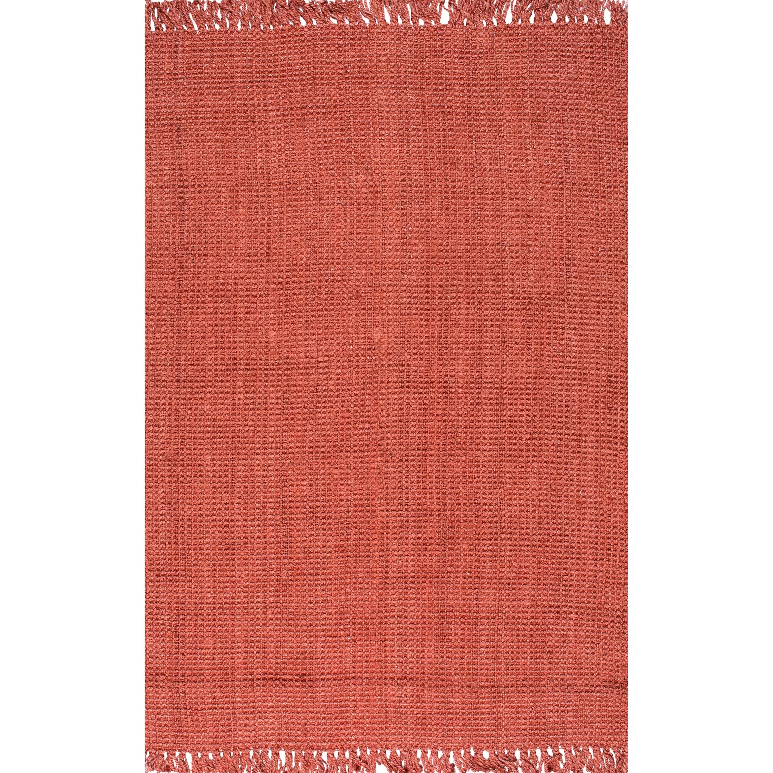 Nuloom 6x9 Daniela Jute Tassel Hand Woven Indoor Area Rug, Brick, Solid Chunky Farmhouse Design, Natural Fiber BedroomLiving Room