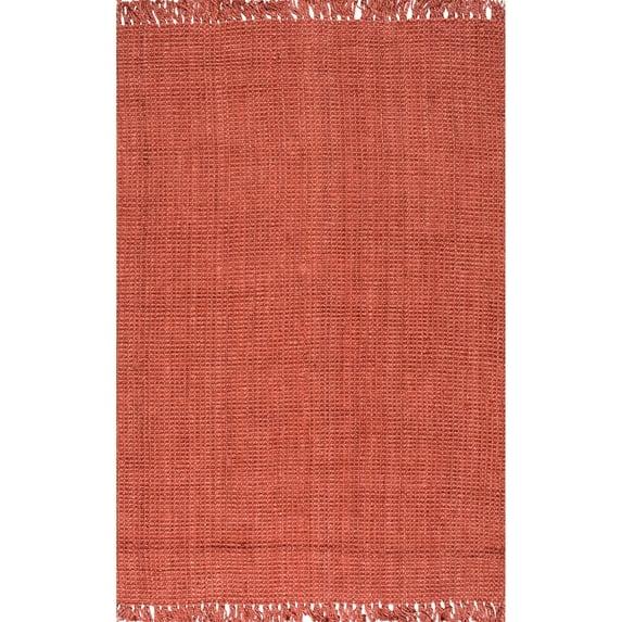 Nuloom 6x9 Daniela Jute Tassel Hand Woven Indoor Area Rug, Brick, Solid Chunky Farmhouse Design, Natural Fiber BedroomLiving Room
