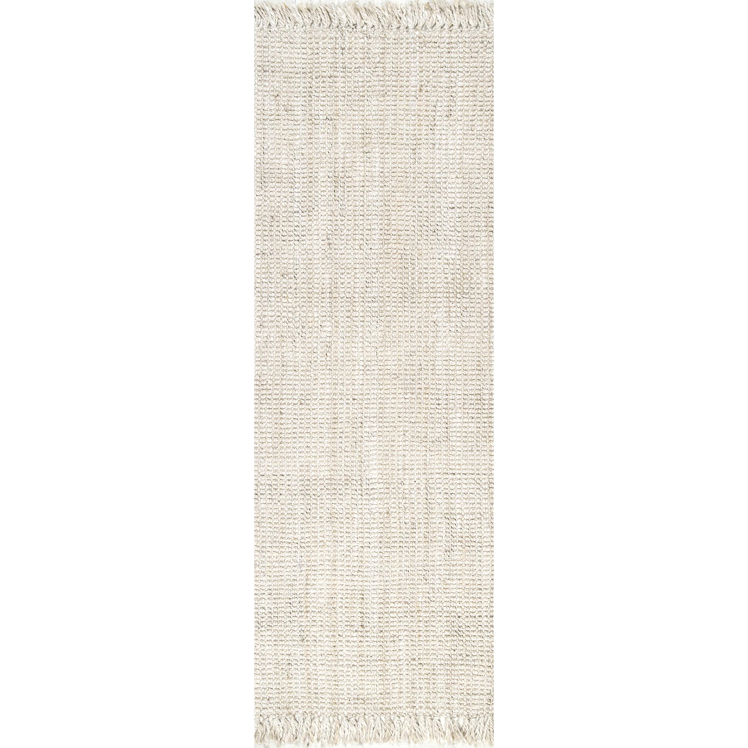 Nuloom 2x6 Daniela Jute Tassel Hand Woven Indoor Area Rug, Off White, Solid Chunky Farmhouse Design, Natural Fiber BedroomLiving Room