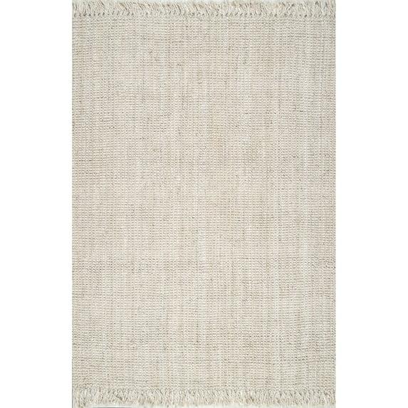 Nuloom 2x3 Daniela Jute Tassel Hand Woven Indoor Area Rug, Off White, Solid Chunky Farmhouse Design, Natural Fiber BedroomLiving Room
