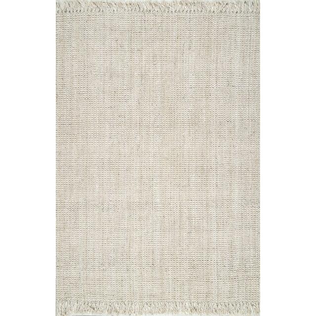 Nuloom 2x3 Daniela Jute Tassel Hand Woven Indoor Area Rug, Off White, Solid Chunky Farmhouse Design, Natural Fiber BedroomLiving Room