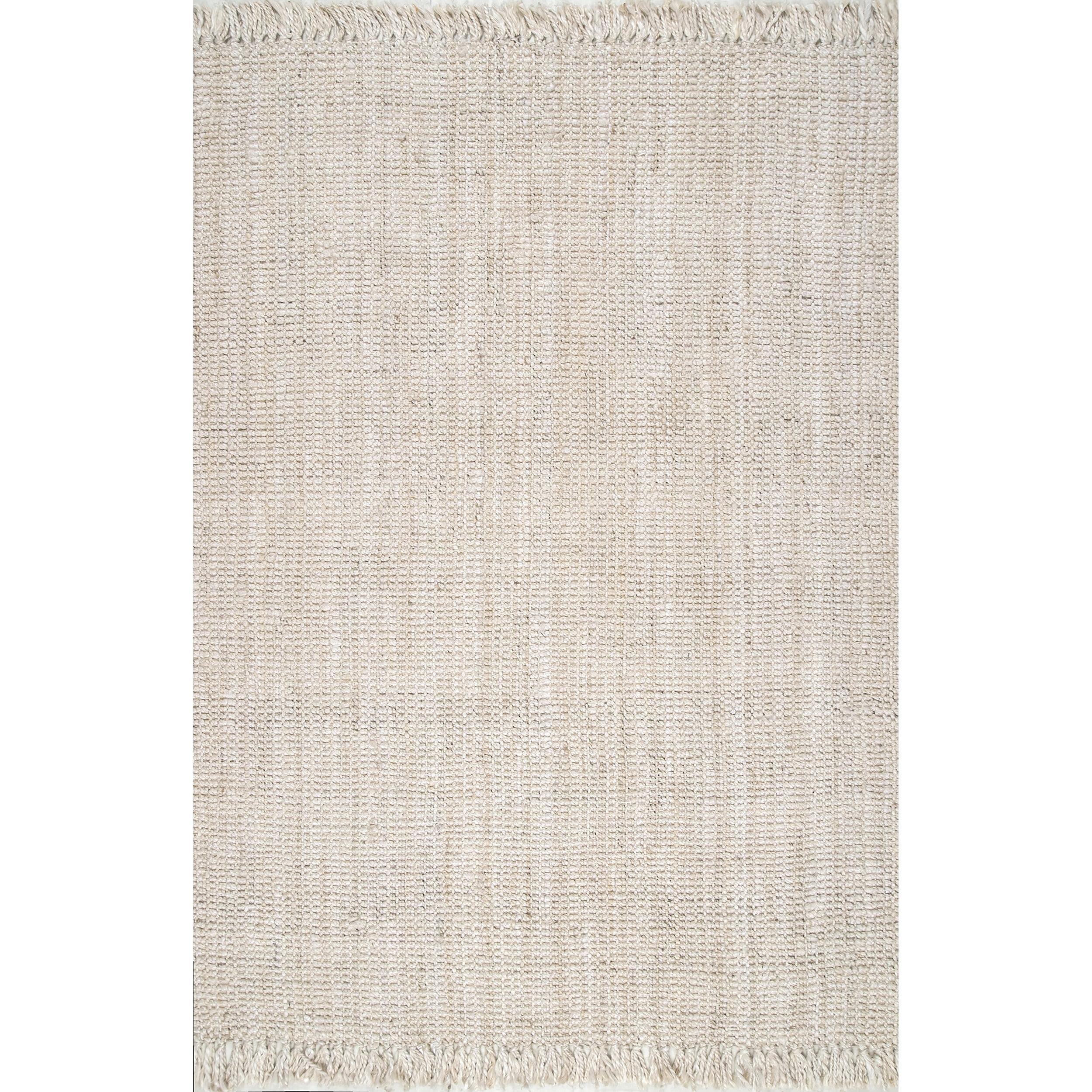 Nuloom 4 Square Daniela Jute Tassel Hand Woven Indoor Area Rug, Off White, Solid Chunky Farmhouse Design, Natural Fiber BedroomLiving Room