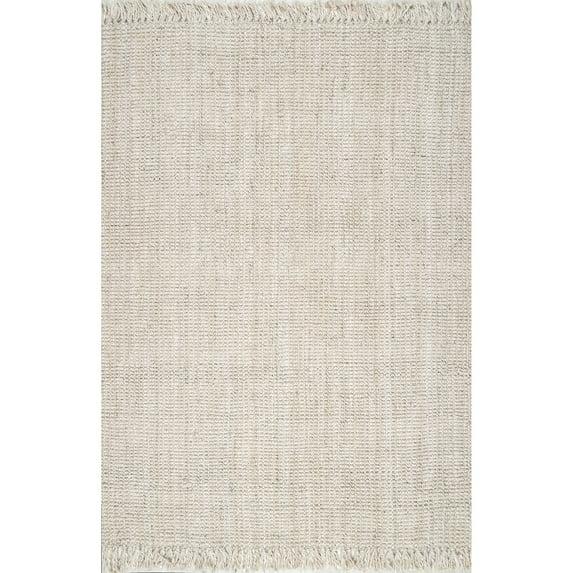Nuloom 4 Square Daniela Jute Tassel Hand Woven Indoor Area Rug, Off White, Solid Chunky Farmhouse Design, Natural Fiber BedroomLiving Room