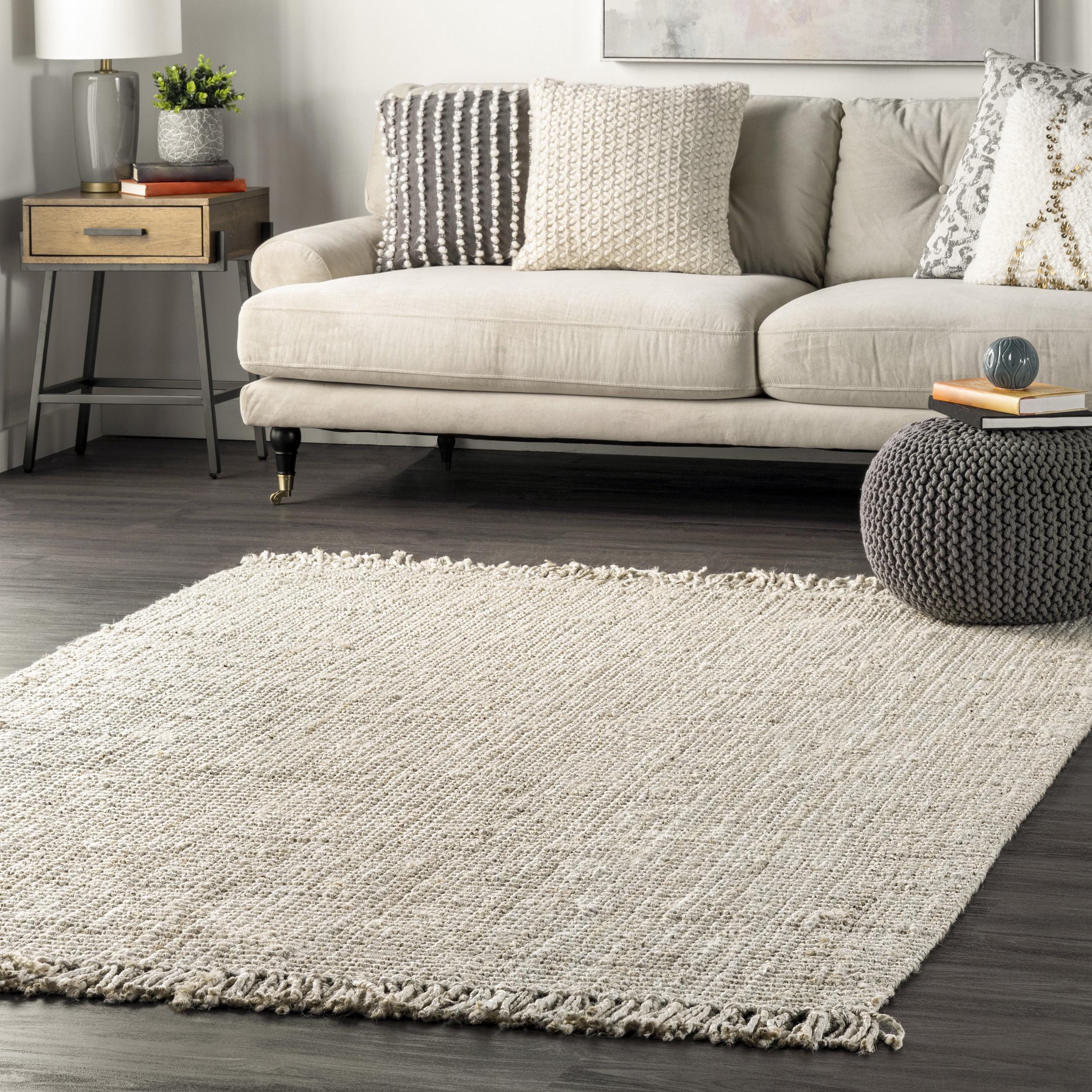 Nuloom Hailey Solid 4x6 Jute Indoor Area Rug for Dining Room Rug Neutral Rug Living Room Rug Kitchen, Off White