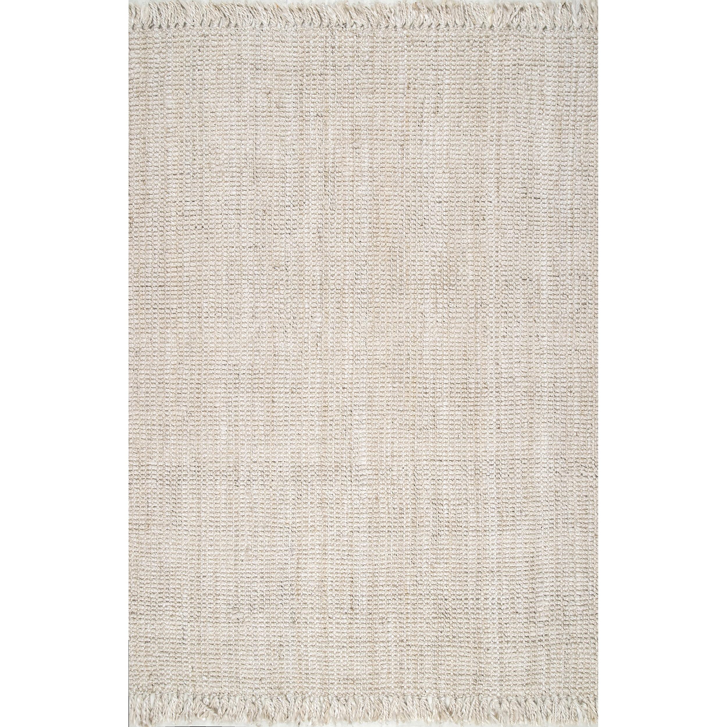 Nuloom 6 Round Daniela Jute Tassel Hand Woven Indoor Area Rug, Off White, Solid Chunky Farmhouse Design, Natural Fiber BedroomLiving Room