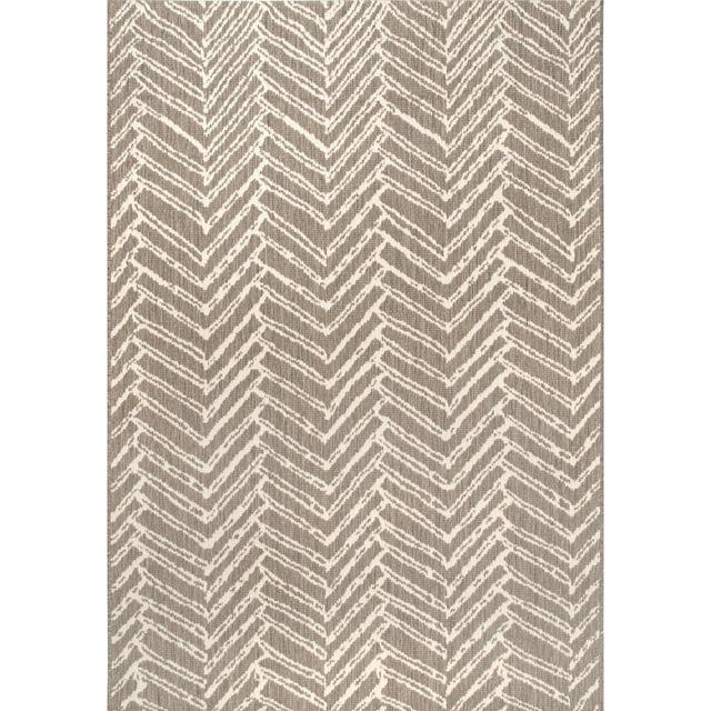 Nuloom Macklin Herringbone 8x11 Indoor/Outdoor Area Rug for Living Room Patio Deck Front Porch Kitchen, Brown/Ivory