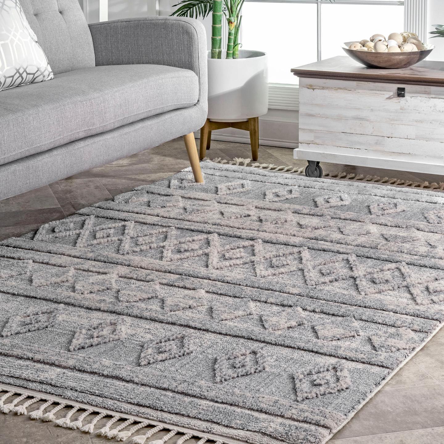 Gray Diamond Shag Rectangular Area Rug, 5' 3" x 7' 7"