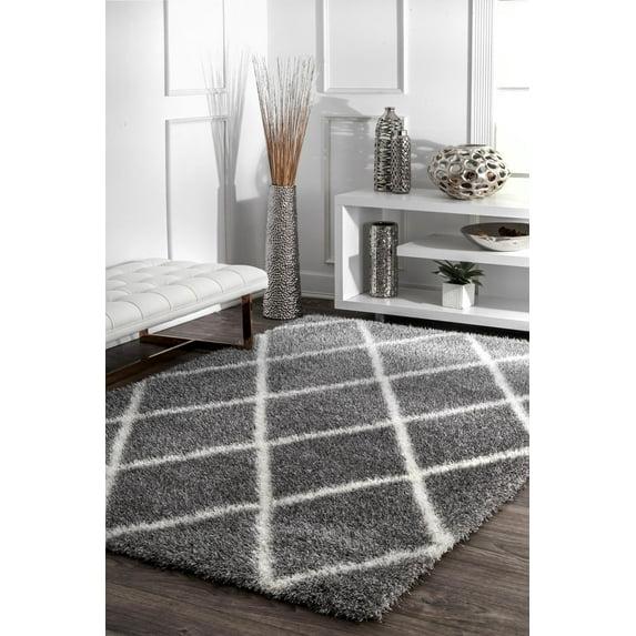 4'x6' Machine Made Diamond Shag Area Rug Ash- nuLOOM: Modern Trellis Design, High Pile, Stain-Resistant, Indoor Use