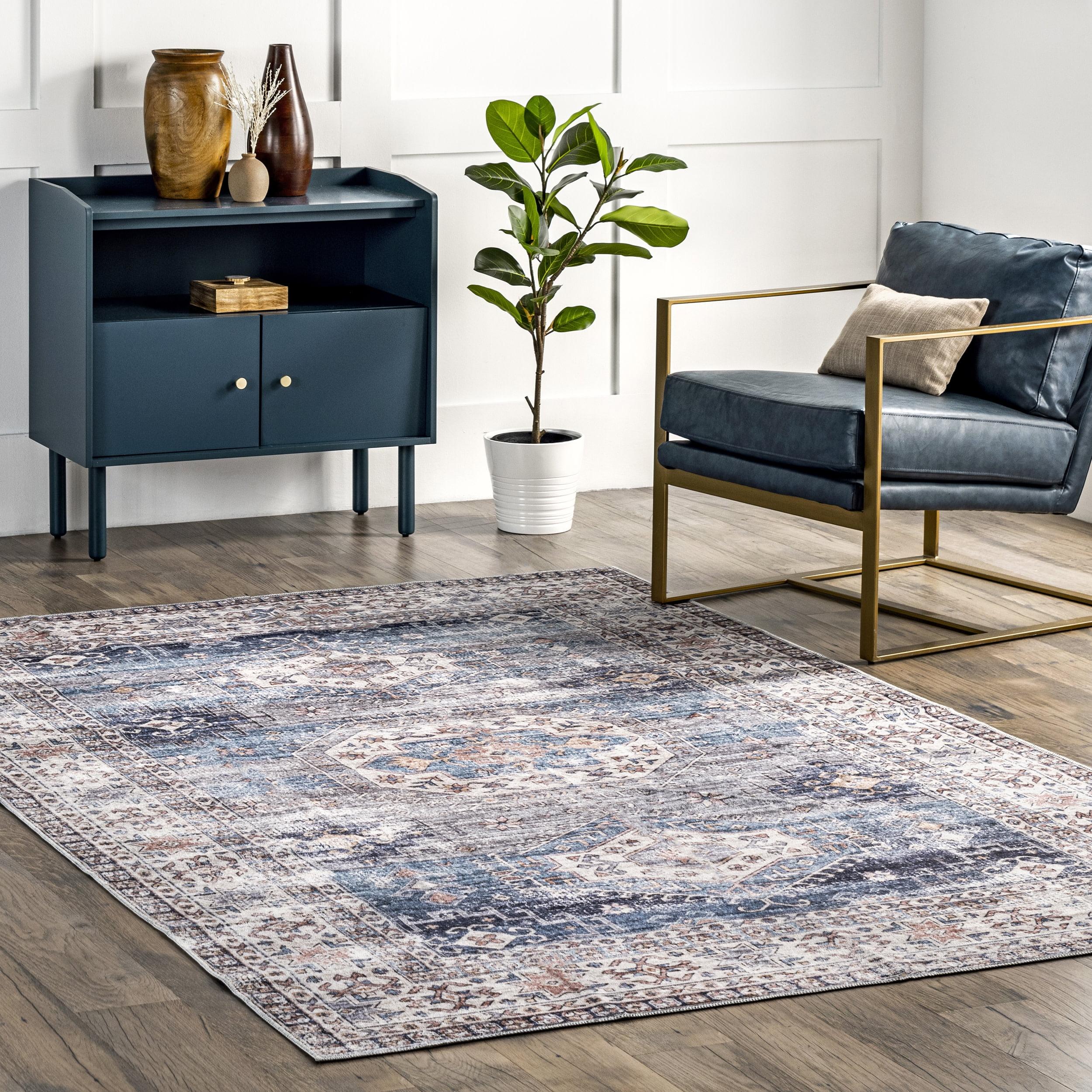 Eco-Friendly Distressed Blue 8' x 10' Synthetic Area Rug