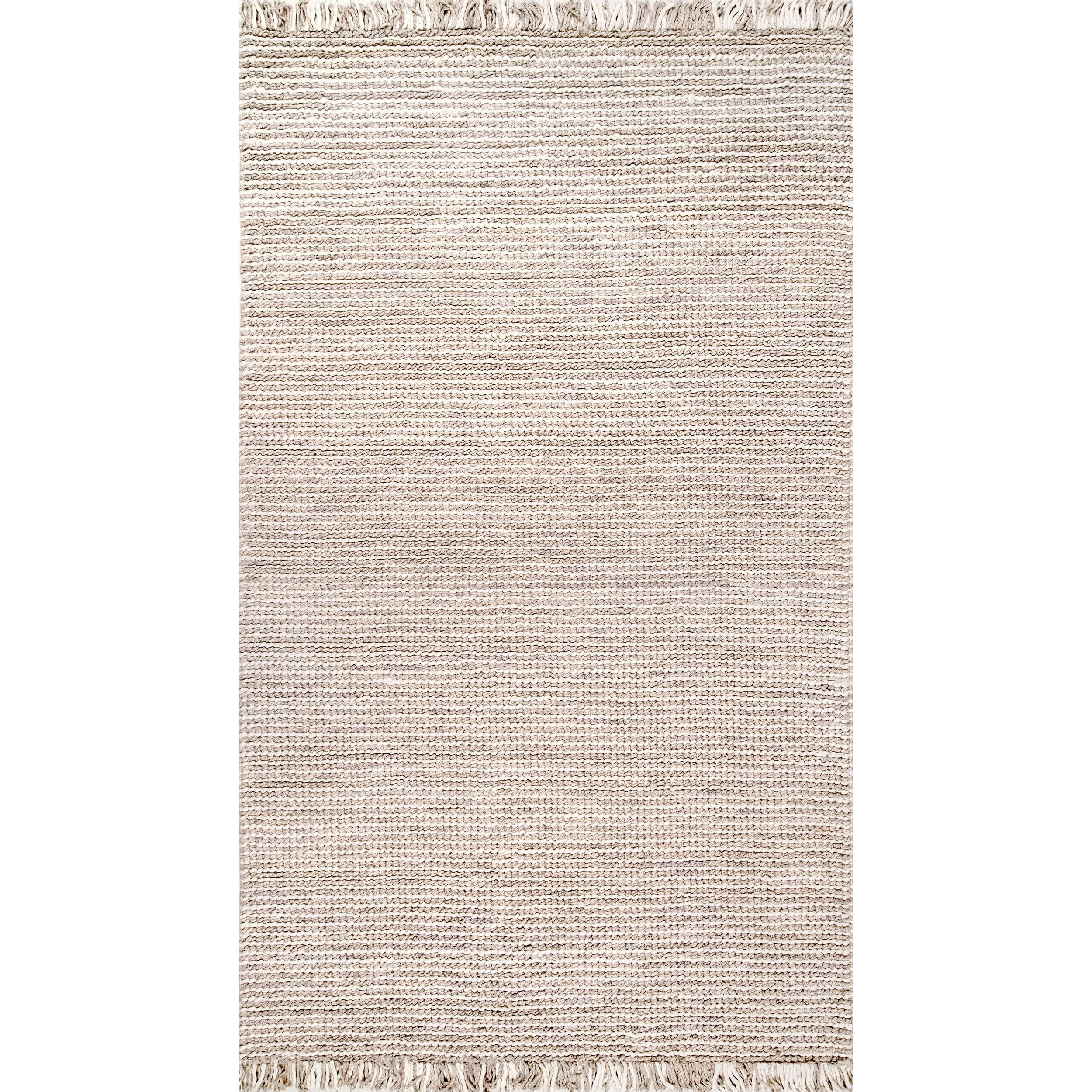 Ivory Flat Woven Wool Handmade Rectangular Area Rug 5' x 8'