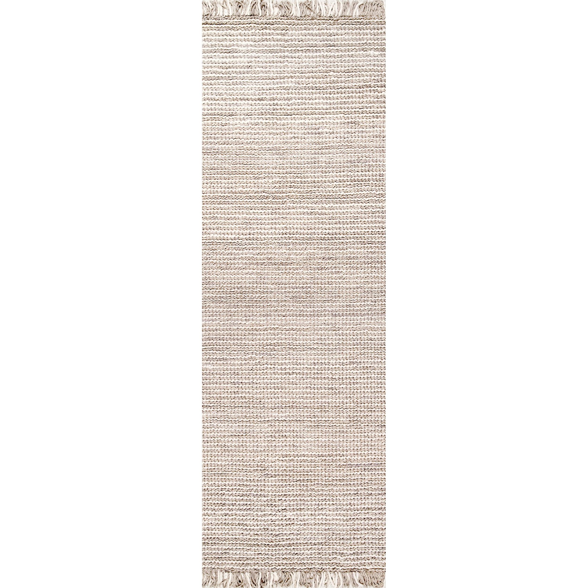 Handcrafted Beige Wool Tasseled Runner Rug, 2' 6" x 6'