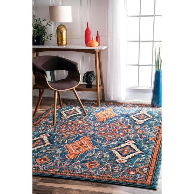 4'x6' Diamond Elayne Area Rug - nuLOOM: Geometric Blue, Low Pile, Indoor, Machine Made, Polypropylene