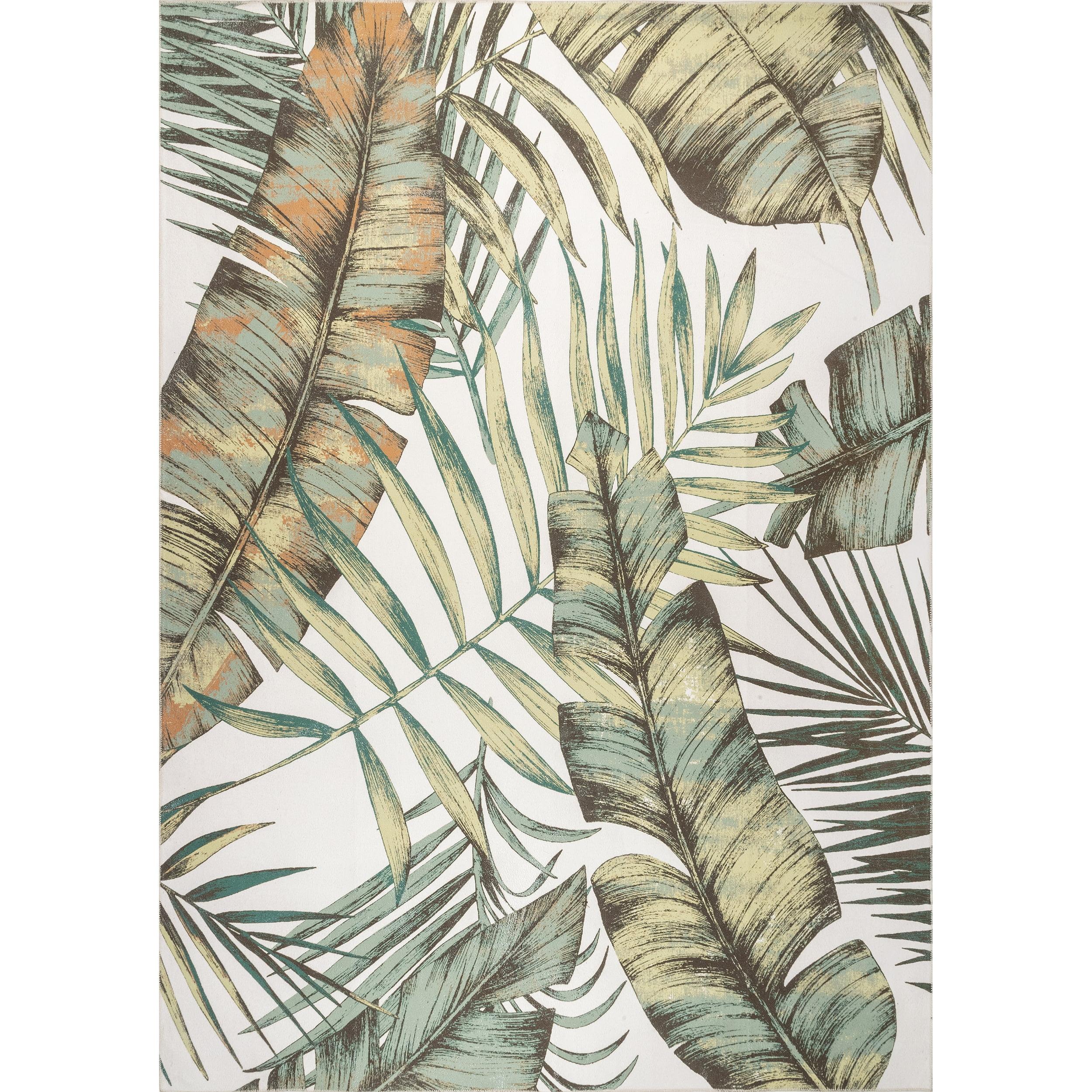 Nuloom Elen Pet Friendly Machine Washable Natural Leaves Area Rug, 4' x 6', Sage Green
