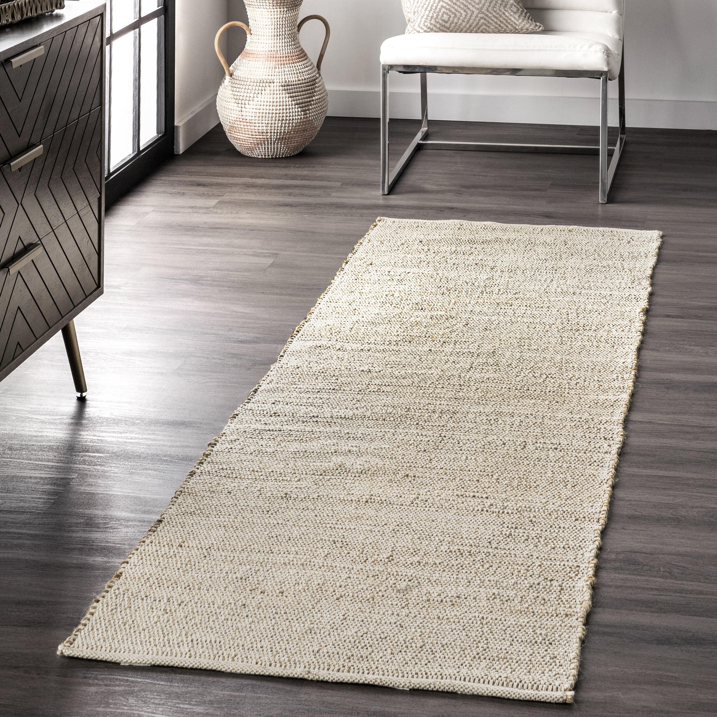 Nuloom 2x12 Elfriede Jute & Cotton Hand Woven Indoor Area Rug, Natural, Solid Rustic Farmhouse Style Natural Fiber Bedroom, Living Room,