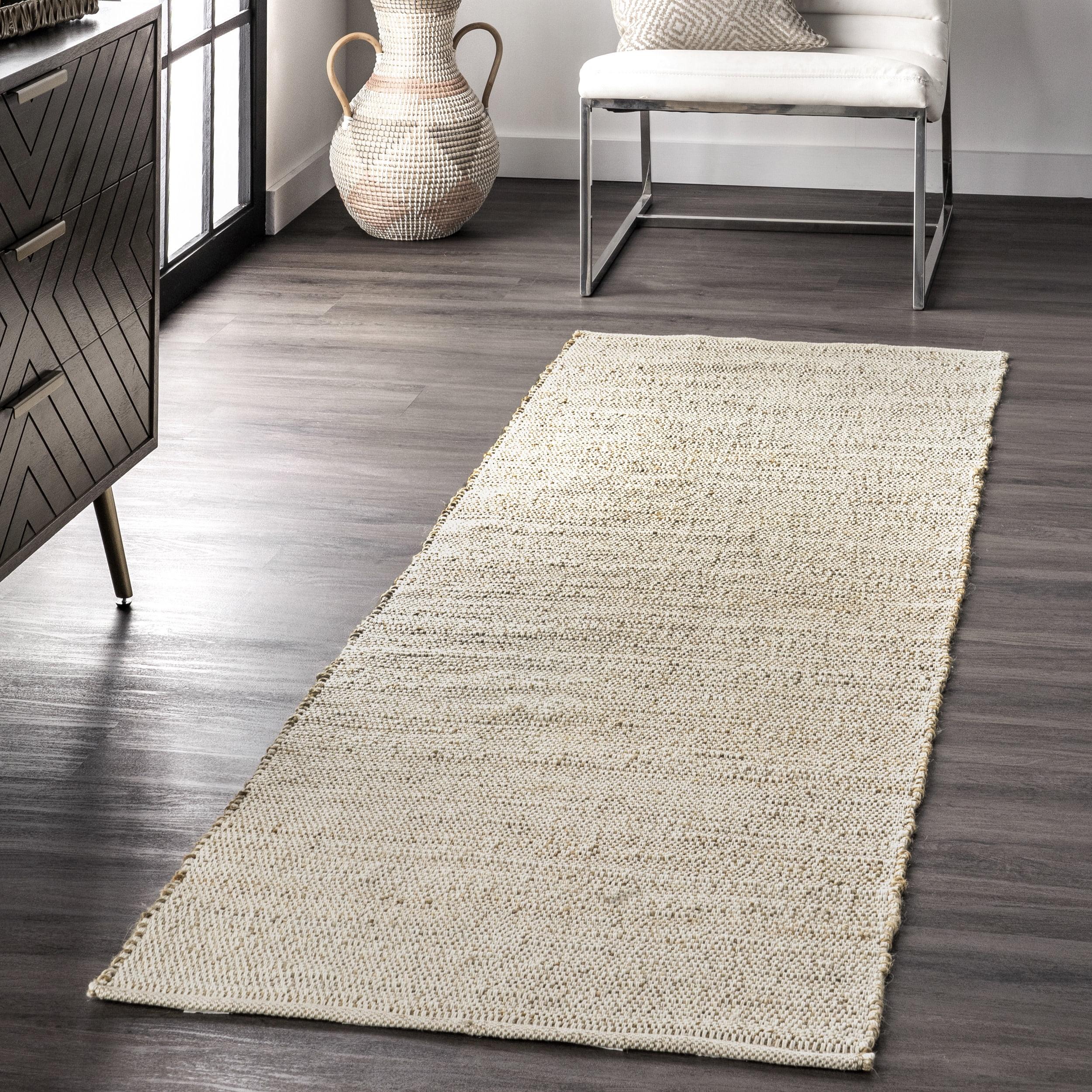 Nuloom 2x6 Elfriede Jute & Cotton Hand Woven Indoor Area Rug, Natural, Solid Rustic Farmhouse Style Natural Fiber Bedroom, Living Room,