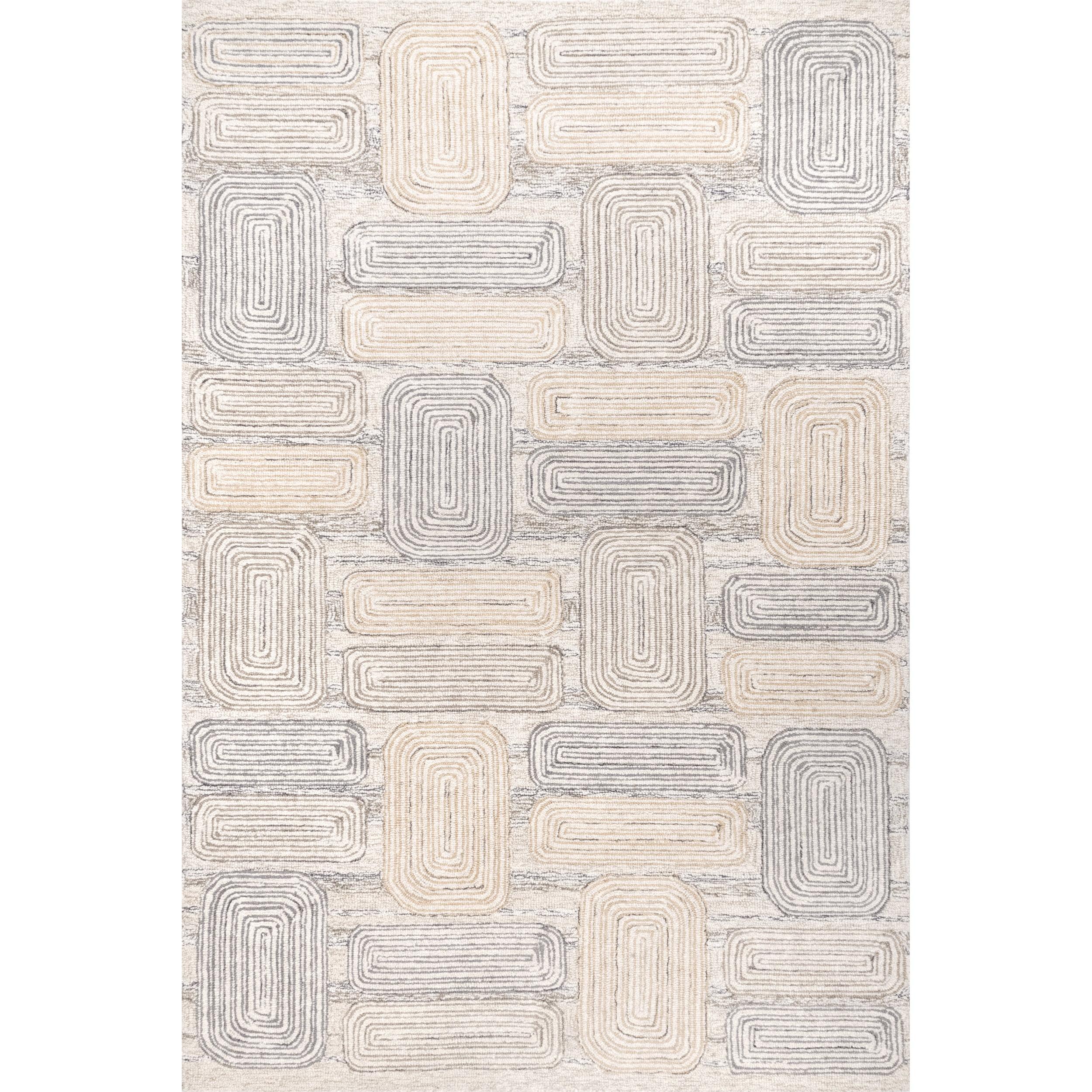 Nuloom Esme Hand Tufted Wool Geometric Tile Indoor Area Rug, Beige, 4'x6'