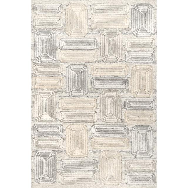 Nuloom Esme Hand Tufted Wool Geometric Tile Indoor Area Rug, Beige, 4'x6'