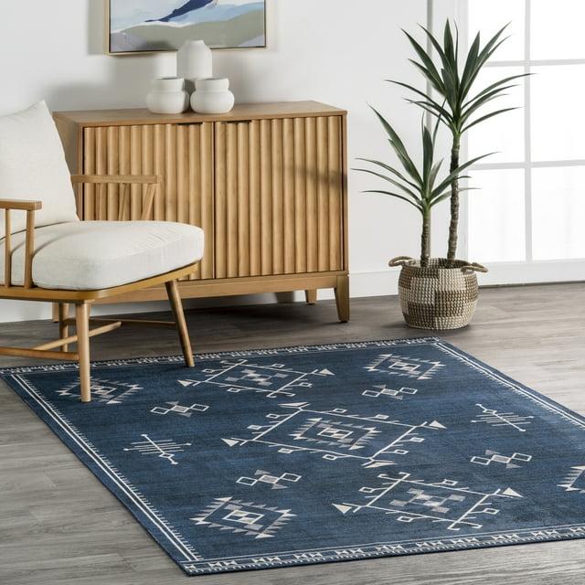 Nuloom Evalyn Diamond 3x5 Machine Washable Accent Indoor Area Rug for Living Room Bedroom Dining Room Entryway Kitchen, Navy/Ivory