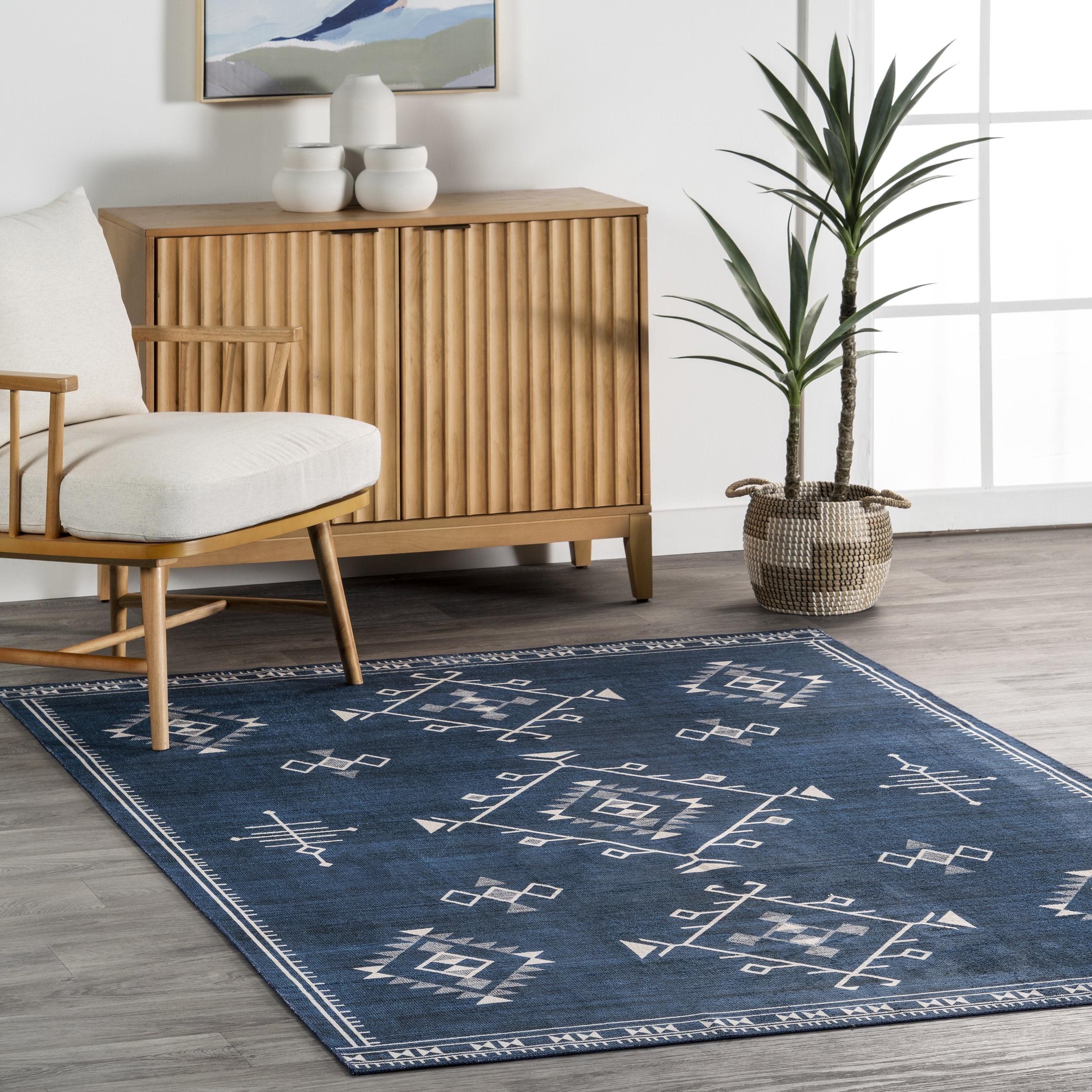 Nuloom Evalyn Diamond 4x6 Machine Washable Indoor Area Rug for Living Room Bedroom Dining Room Kitchen, Navy/Ivory
