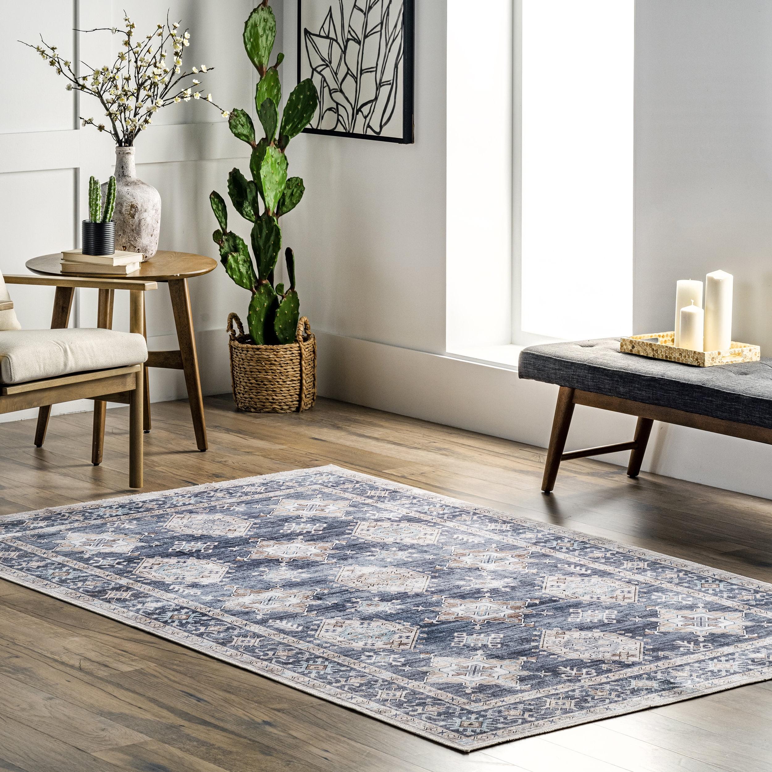 Finley 5' x 8' Gray Synthetic Oriental Washable Area Rug