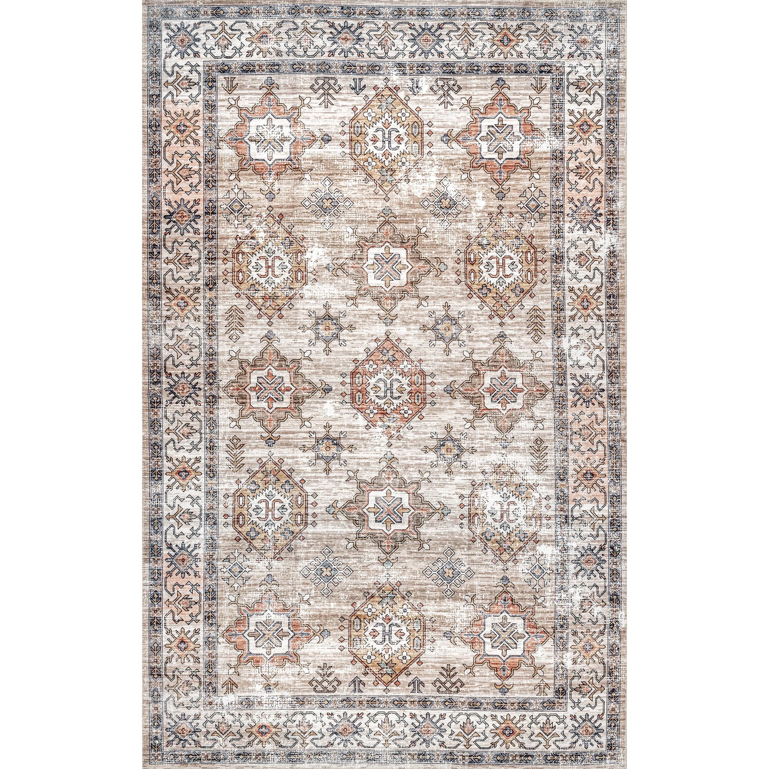Nuloom Finley Pet Friendly Machine Washable Vintage Distressed Area Rug, 8' x 10', Beige