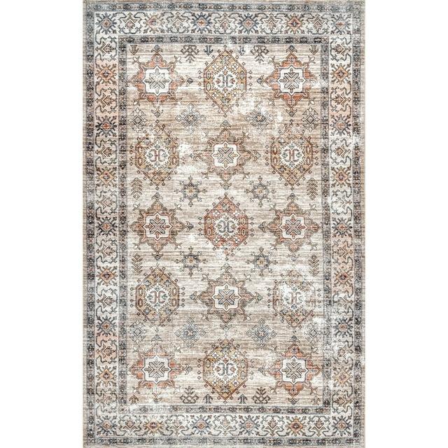Nuloom Finley Pet Friendly Machine Washable Vintage Distressed Area Rug, 8' x 10', Beige
