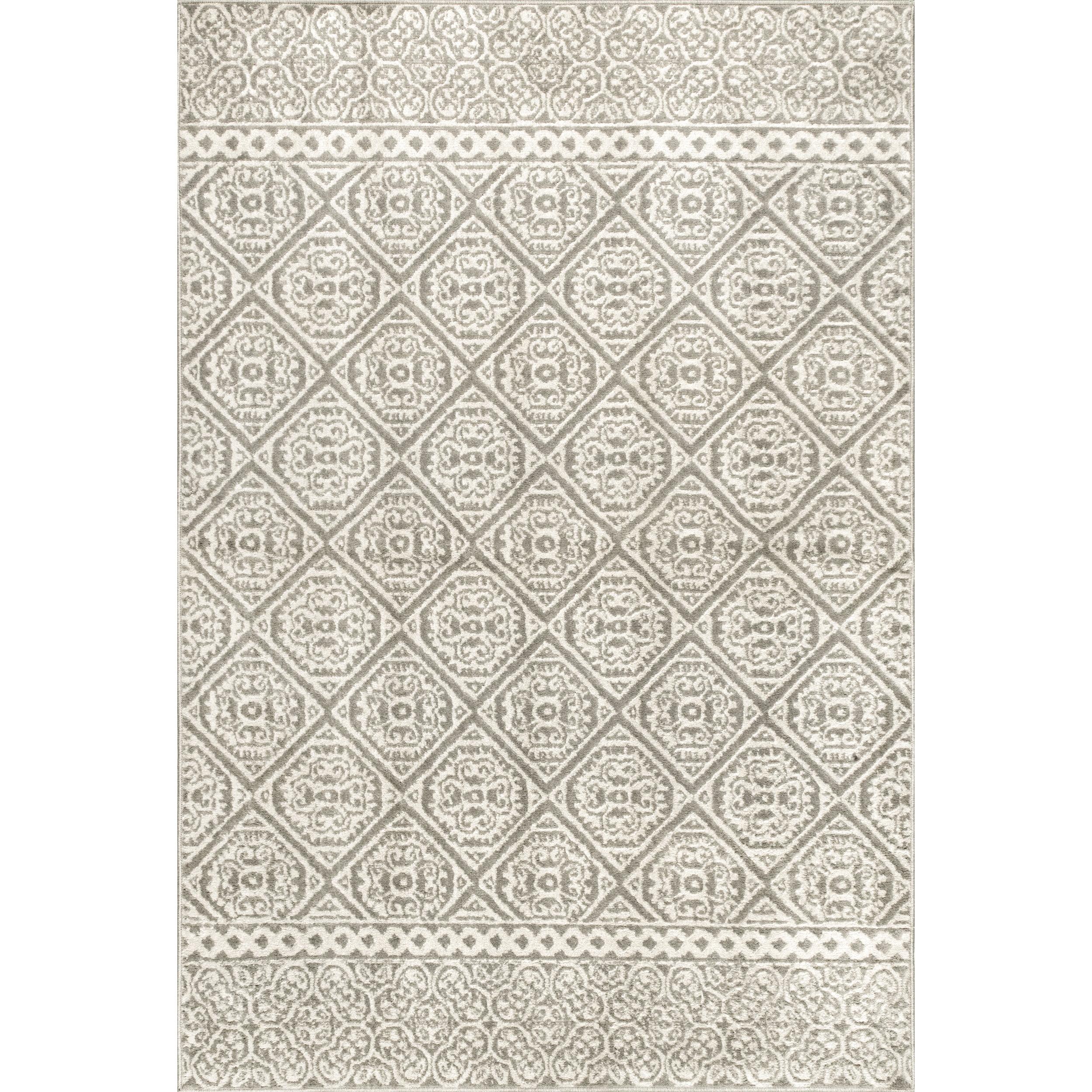 Cozy Geometric Gray Synthetic 4' x 6' Easy-Care Area Rug