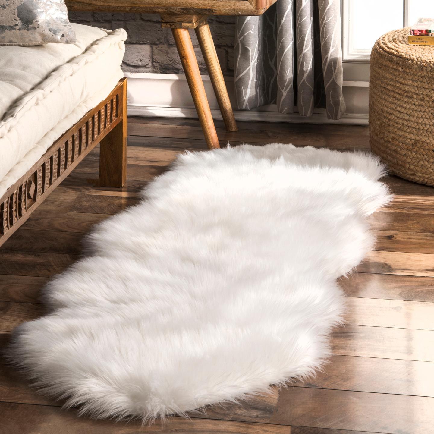 Ivory Faux Sheepskin Shag Rug 25"x7" Easy-Care & Stain-Resistant