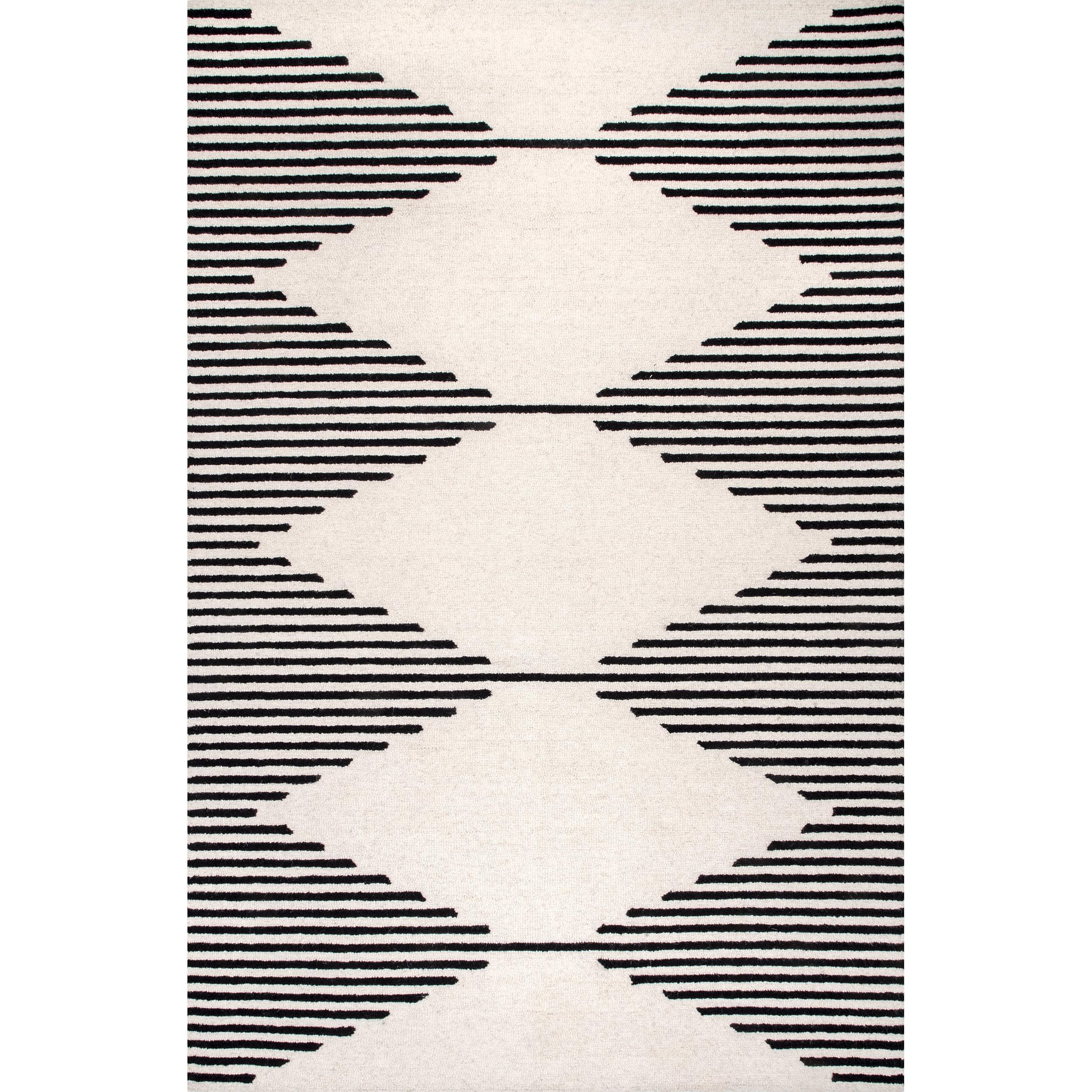 Ivory and Black Rectangular Wool Area Rug, 5' x 8'