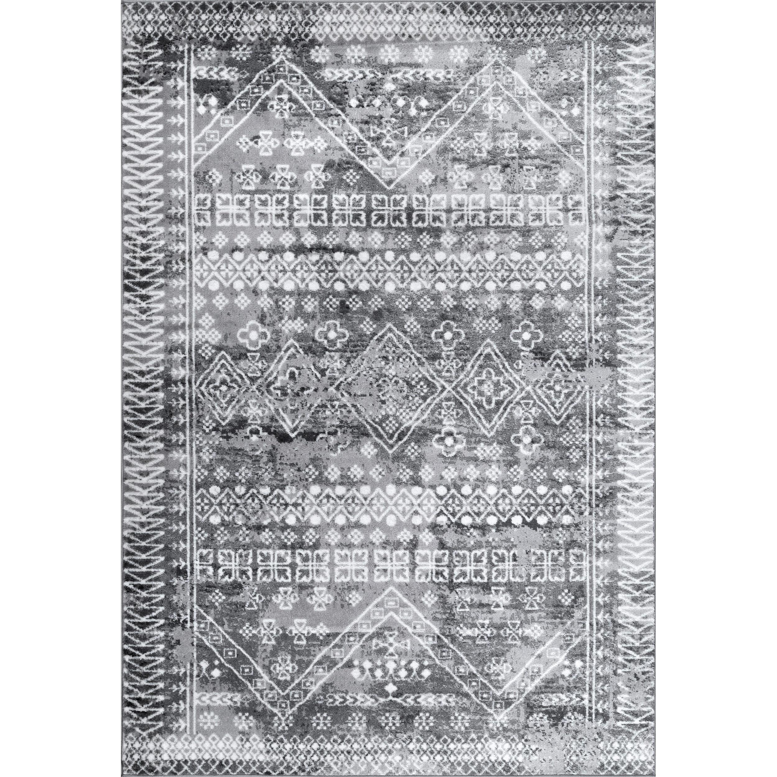 Transitional Moroccan Frances Gray Rectangular Area Rug, 6'7" x 9'