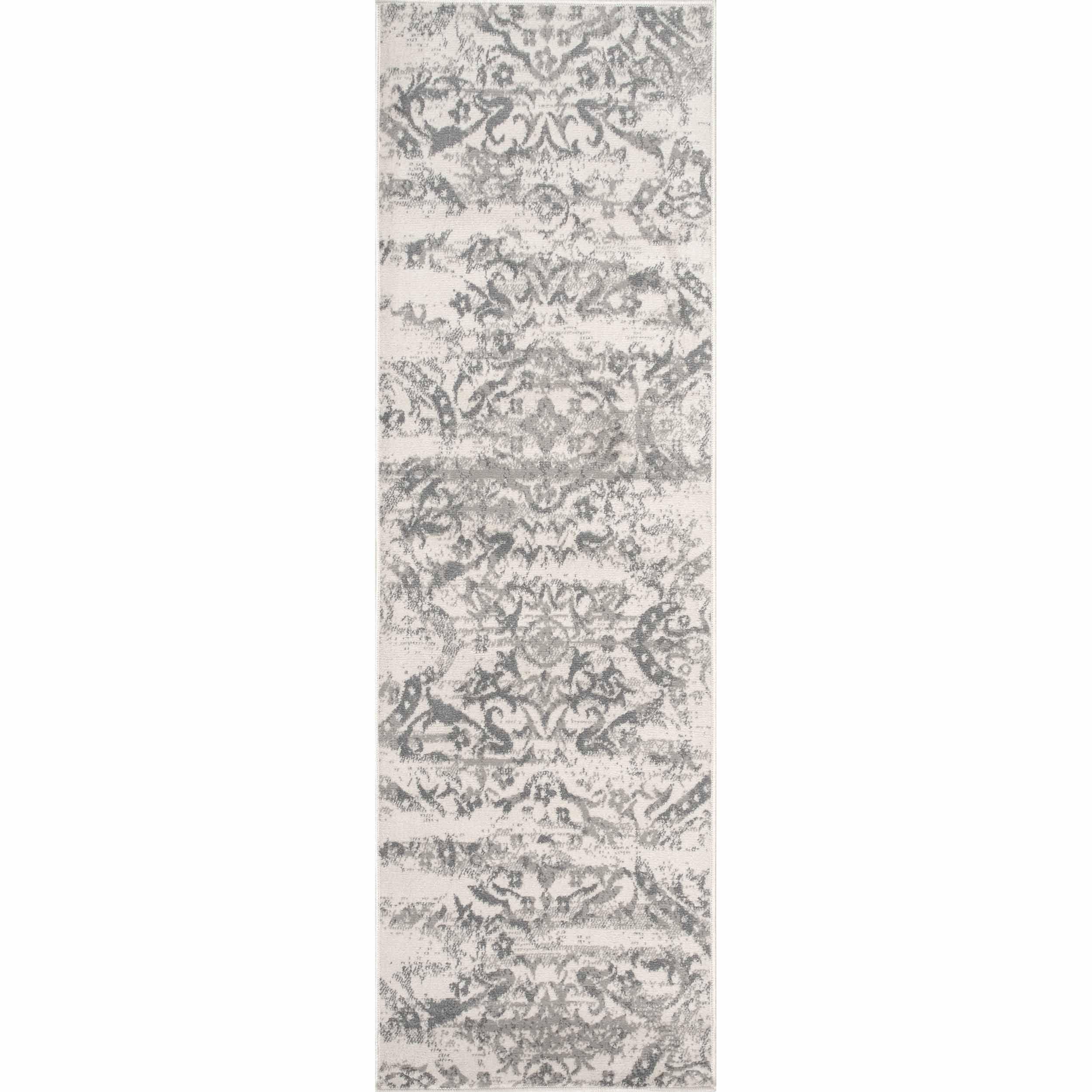 Freja Gray Floral Synthetic 2' 6" x 14' Runner Rug