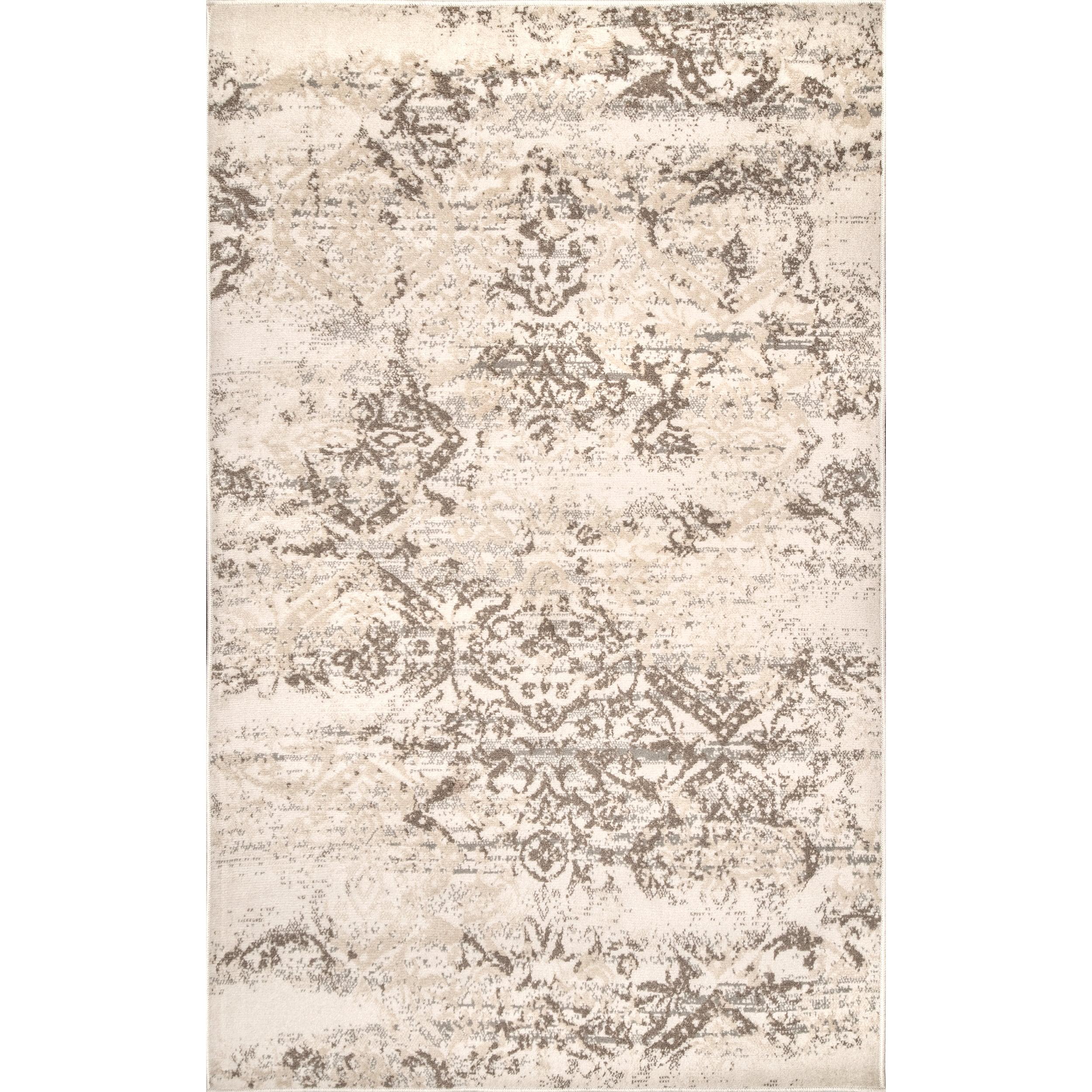 Beige Floral Synthetic 9' x 12' Non-slip Area Rug