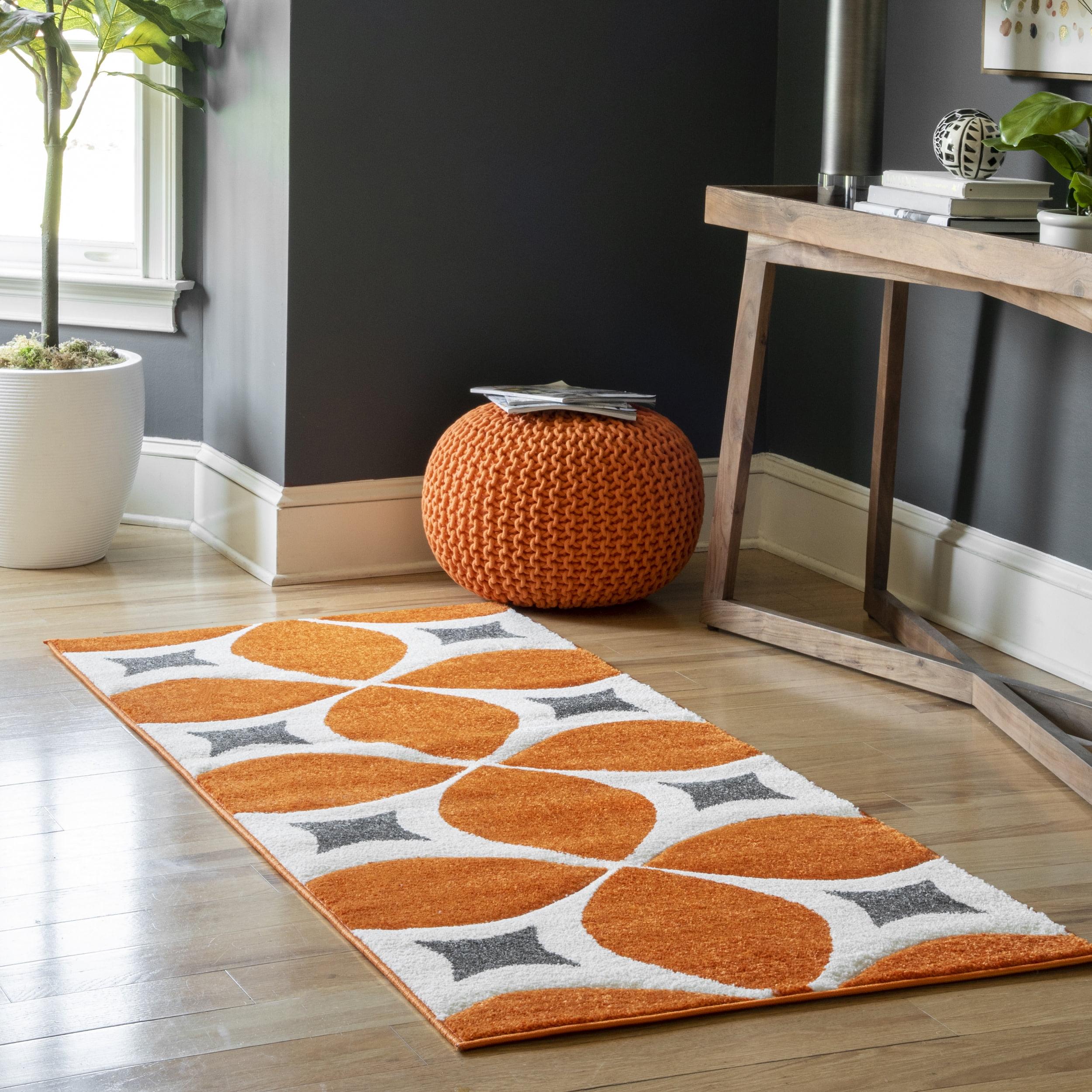 Handmade Tufted Deep Orange Synthetic Runner Rug, 32x6 in