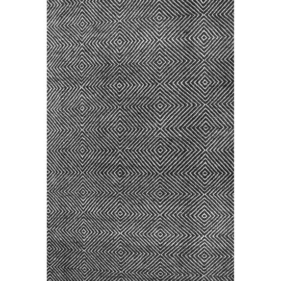 Nuloom Ago Geometric 3x5 Wool Accent Indoor Area Rug for Living Room Bedroom Dining Room Entryway Kitchen, Black/Ivory